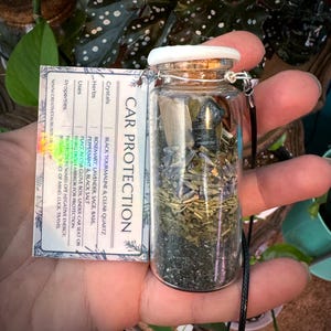 Car Protection Handmade Safety Charm Bottle with Crystals Herbs and Custom Wax Seal