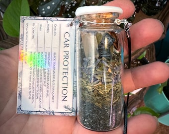 Car Protection Handmade Safety Charm Bottle with Crystals Herbs and Custom Wax Seal