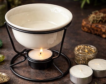 Mini Ceramic Simmer Pot 7 oz Tealight Potpourri Warmer, Witchy Home Fragrance Gift