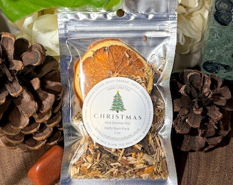 Christmas Mini Simmer Pot Herb Packs; Intention Burn Pack; Citrus, Pine & Spice Magic, Winter Ritual, Holiday Blessing