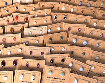 Hand Matched Crystal Chip Stud Earrings, Natural Stone Earrings, 304 Stainless Steel Studs