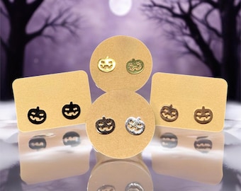 Pumpkin Jack O' Lantern Stud Earrings; Stainless Steel