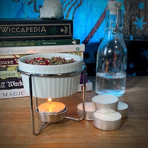 4oz. Mini Ceramic Simmer Pot with Metal Stand and Tea Lights; Dry Potpourri; Aromatherapy; Intention Setting