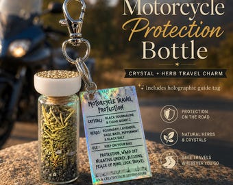 Motorcycle Protection Bottle Charm | Black Tourmaline, Clear Quartz, Herbs (Travel)