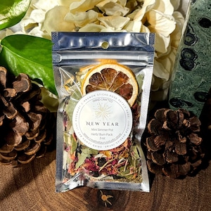New Year Mini Simmer Pot Pack; Herbs; Fresh Start Ritual; Sacred Beginnings; Intention Setting; Prosperity Blend
