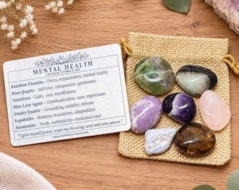 Mental Health Crystal Tumble Set, 7 Calming Crystals for Grounding & Reflection