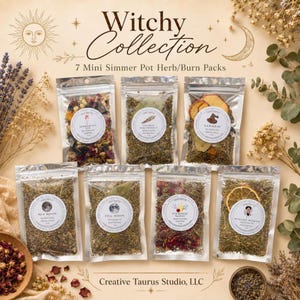Witchy Simmer Pot Bundle, 7 Ritual-Inspired Botanical Blends, Witchcraft Herb Collection