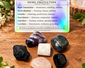 Home Protection Crystal Tumble Set, 6 Stones for Grounding, Boundaries & Sacred Space