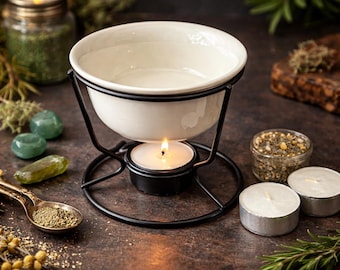 Mini Ceramic Simmer Pot Kit, 7 oz Tealight Potpourri Warmer, Witchy Home Fragrance Gift