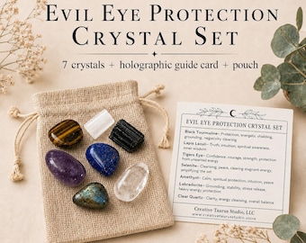 Evil Eye Protection Crystal Tumble Set, Protection Stones for Grounding, Cleansing and Energy Shielding
