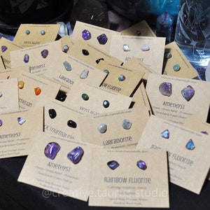 Natural Crystal Chip Stud Earrings; Semi-Precious Stones; Stainless Steel
