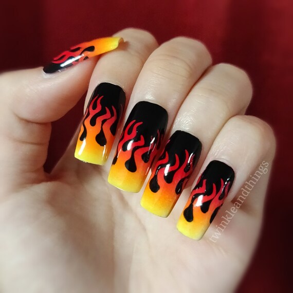 Fiery Flame Press On Nails Etsy