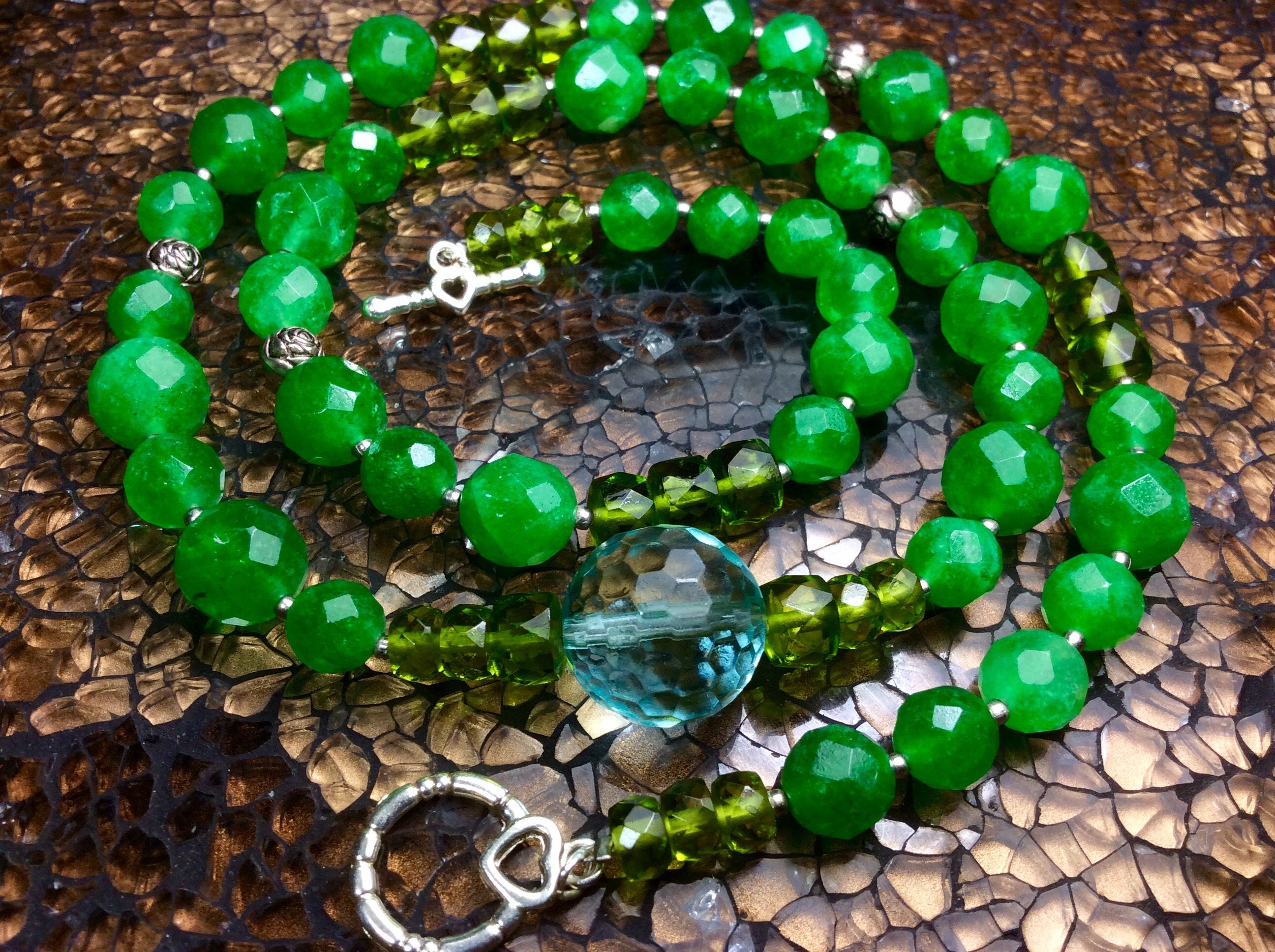 Malaysian Jade Necklace with Aquarium Quartz Faceted pendant. Etsy