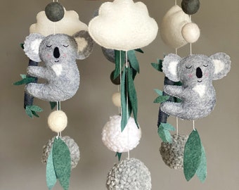 Koala Mobile, australische Koala Wolle, Filz Pom Pom Mobile, Australische Filzwolle, Kinderzimmer Deko
