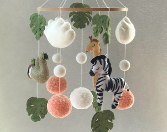 Baby mobile Safari nursery decor Nursery jungle mobile animals giraffe, sloth, zebra Crib mobile felt animals Baby shower gift