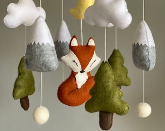 Fox mobile Woodland mobile Nursery mobile animals Crib felt mobile