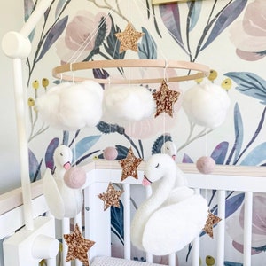 Baby mobile swans, nursery crib mobile animals, baby girl mobile image 2