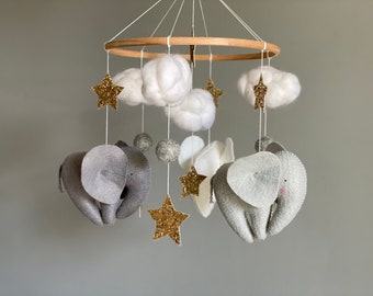 Elephant baby mobile, baby mobile elephant, nursery decor, felt baby mobile elephant, elephant ornament