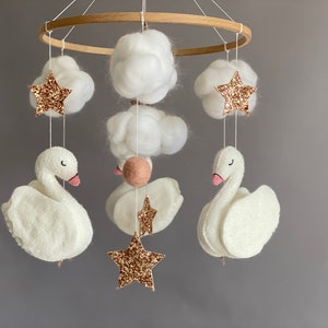 Baby mobile swans, nursery crib mobile animals, baby girl mobile image 7