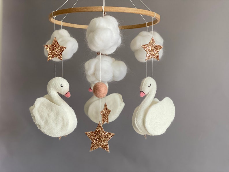 Baby mobile swans, nursery crib mobile animals, baby girl mobile image 7