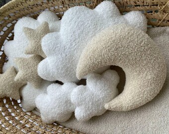 Clouds and stars nursery wall decor,BOUCLE nursery wall decor , eco friendly baby present, baby shower gift, boucle kids room decor, new mom