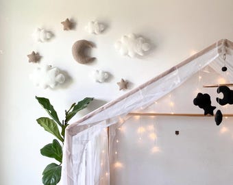 Clouds and stars nursery wall decor,BOUCLE nursery wall decor , eco friendly baby present, baby shower gift, boucle kids room decor, new mom