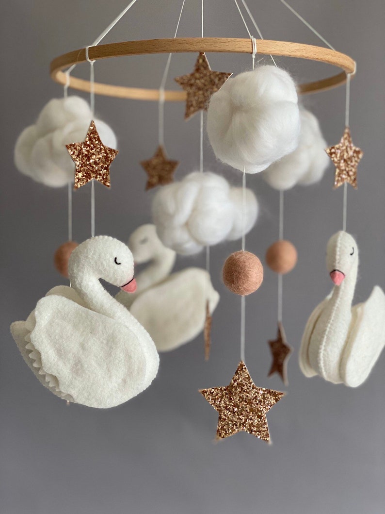 Baby Mobile Swans Nursery Crib Mobile Animals Baby Girl Etsy