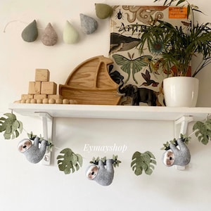 Sloth nursery wall decor, felt animals garland, safari nursery decor sloth garland