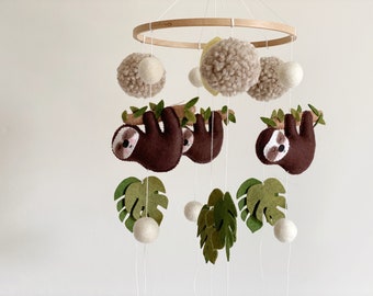 Baby mobile sloth, felt sloth nursery crib mobile, nursery boho mobile, baby mobile animals