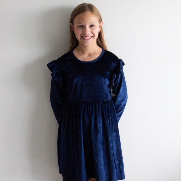 ON SALE!! Blue Velvet Long Sleeved Dress