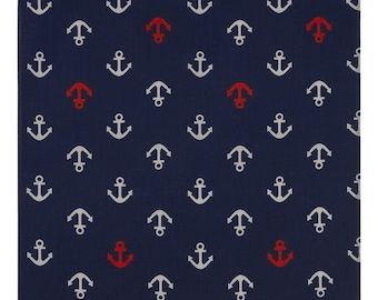 Navy cotton pocket square with anchors