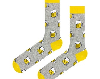 Grey socks with beer perfect for casual style - funny happy socks