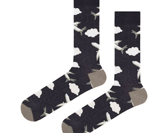 Navy blue  socks with airplanes  perfect for casual style - funny happy socks