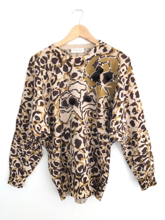 Vintage 80s Italian Animal Print Beaded Sequin Bat