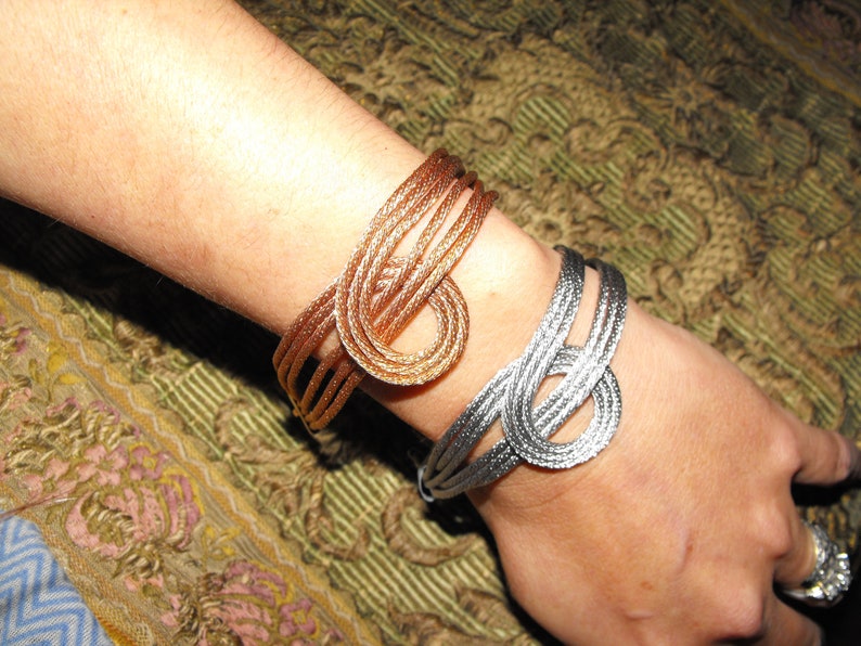 Gorgeous Estate NEW Sterling Mesh Sparkling Multi strand wide Flexible Tube Cuff Bracelet 925 Silver or Rose Gold
