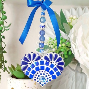 Mosaic Heart Charm  - Dark Blue