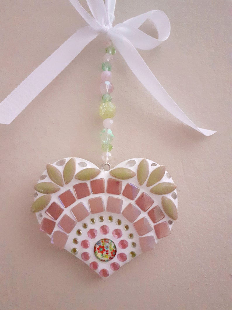 Mosaic Heart Charm Pink /& Mint