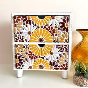 Tiled 2 Drawer Unit - Amber Flowers