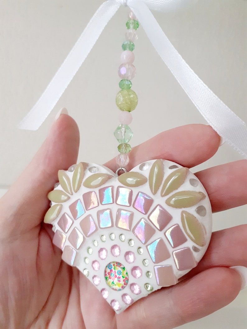Mosaic Heart Charm Pink /& Mint