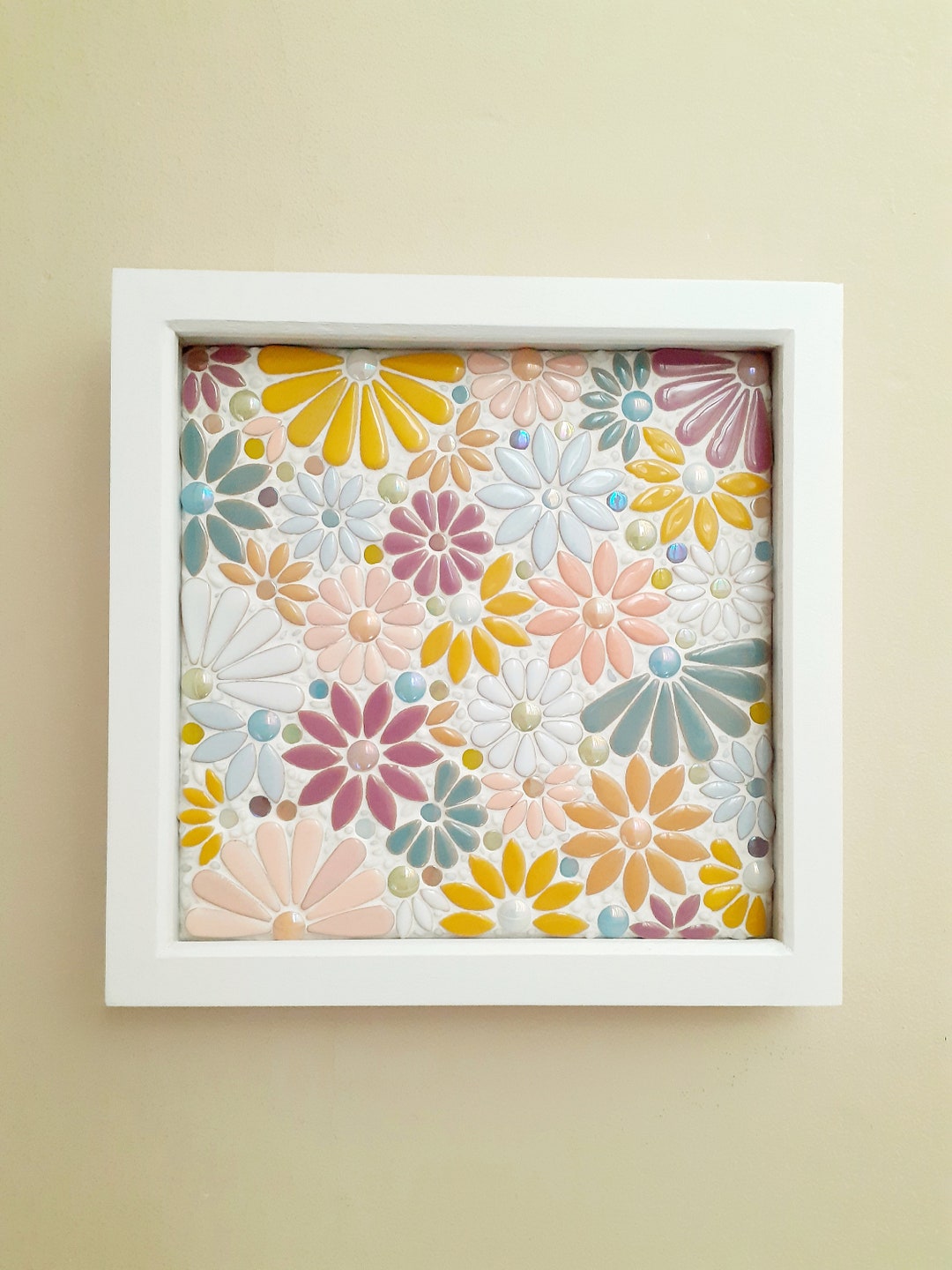 Framed Mosaic Wall Art 'in Bloom' Yellow Pastels Etsy
