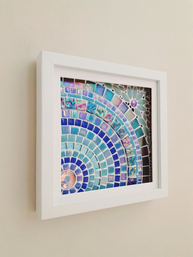 Framed Mosaic Wall Art Blue Crystal Etsy
