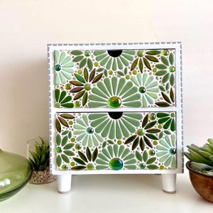 Tiled 2 Drawer Unit - Green Flowers