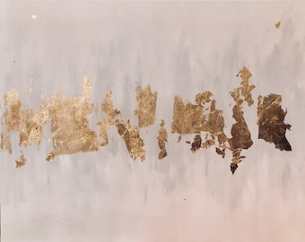 24x30 white, grey and gold leaf abstract