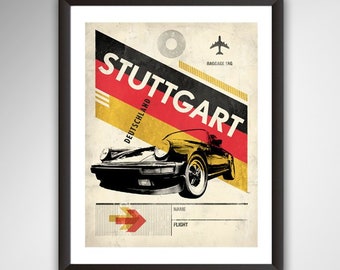 PORSCHE / STUTTGART Travel Poster  • Fine Art Print • Home Decor • Retro Design • German Cars