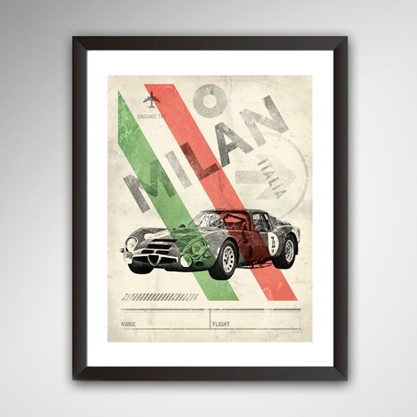 MILAN / ITALY Travel Poster  • Fine Art Print • Home Decor • Retro Design • Alfa Romeo