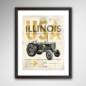 ILLINOIS / TRACTOR Travel Poster  • Fine Art Print • Home Decor • Retro Design • John Deere