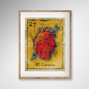 LOTERIA CARD Inspired Poster  • El Corazon • Giclée Print • Home Decor • Folk Art