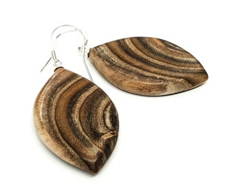 Leaf shaped wooden natural earrings with 925 silver earwire // Natural wooden earrings // Natural jewelry