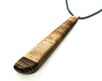 Wooden pendant with grey waxcord // Wooden jewelry // Walnut pendant // Natural jewelry