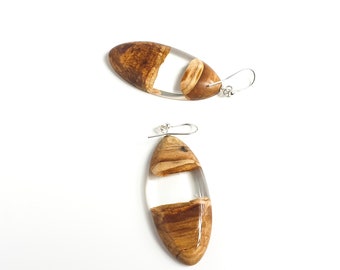 Wood and clear resin earrings // Transparent earrings // Wooden earrings // Leaf earrings // Wooden jewelry // Statement earrings